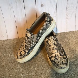 Snake skin slip ons